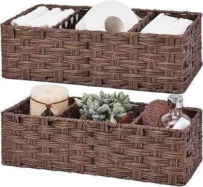 Bathroom storage baskets, waterproof toilet storage basket, rattan basket with 2 separators, brown, pack of 2.. DIAYTAR NIGERIA: Nigeria's answer to affordable online shopping with reliable 5-8 day delivery guarantee.