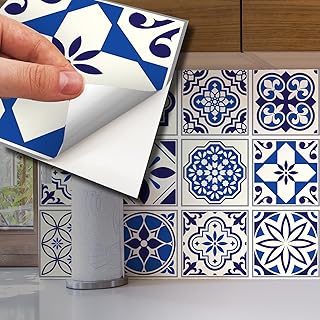 Wallplus 24 pieces 15 cm (6 ") Spanish blue and Moroccan wall stickers in self-adhesive vinyl vinyl for house living room bedroom kitchen tile.. DIAYTAR NIGERIA: Where thousands of products meet affordable prices and reliable 5-8 day delivery.