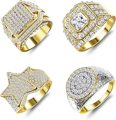 Magitaco 4 pieces gold plated bling pinky hip hop ring frozen men's ring.. Experience shopping freedom with DIAYTAR NIGERIA's vast selection and dependable nationwide shipping.