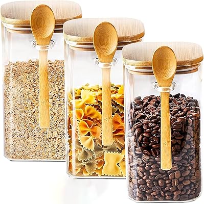 Storage glass conservation jars with bamboo cover, hermetic spoon, kitchen food storage jars for coffee, candy, cookies, rice, sugar, flour, pasta, nuts, spices.. DIAYTAR NIGERIA connects you with thousands of products at competitive prices, delivered within a week.