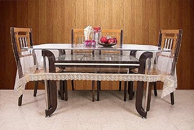 Dining table 6 places Cooper Industries, transparent cover, size 60 x 90 inches, golden lace motif, Var15, Varsskis000615 model number.. DIAYTAR NIGERIA brings the marketplace home to you with affordable prices and delivery in 5-8 days.