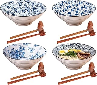 Japanese ceramic bowl, large 1.134 g with spoon, baguettes, Udon pho asian dai salad supports, lot of 4, styles assorted.. DIAYTAR Nigeria brings you closer to everything you need — fast delivery, low costs, and variety.