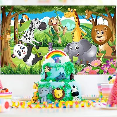 Safari animal decorations, birthday party banner on the theme of jungle Safari animals, festive supplies on the theme of the jungle, backdrop of photography background.. DIAYTAR NIGERIA: Your affordable marketplace with reliable 5-8 day shipping across Nigeria.