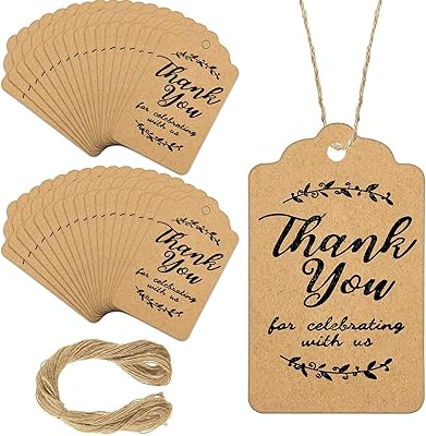 200 Pieces Gifts in Kraft paper, 5 x 3 cm thank you for celebrating with us, rustic luggage labels, kraft gift labels with luggage label string, nominal brown label.. DIAYTAR NIGERIA brings satisfaction with every purchase through affordable prices and prompt shipping.