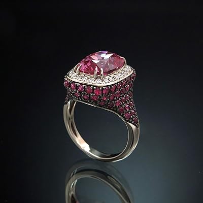 14 -carat gold ring with pink spinel, diamonds and sapphires, colored precious stones, PS001R, gold, pink spine, diamonds, sapphires.. DIAYTAR NIGERIA: Bringing affordable shopping solutions with a diverse product catalog delivered nationwide.