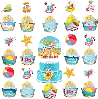25 Beach cupcake decorations - Summer swimming pool cupcake decorations for birthday party on the Hawaiian theme, prenatal celebration, decorations of cupcakes of beach beach pool.. DIAYTAR NIGERIA combines the largest product selection with affordable prices and reliable delivery.