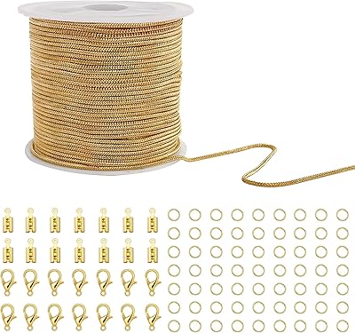 33 -foot golden snake chain, 1.2 mm collar -collar cable chain, Round brass chain snake with carabiners, open rings, cord ends for jewelry manufacturing, necklaces, bracelets, earrings with pampilles.. DIAYTAR NIGERIA: Your partner in affordable online shopping with dependable delivery within 8 days.