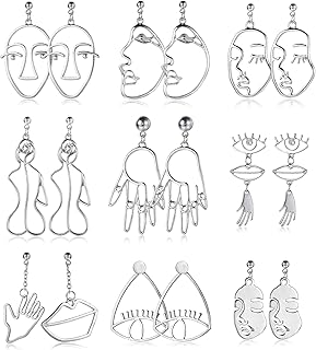 9 pairs of women's earrings for women with a hollow design and an abstract geometric pattern.. Discover the joy of choice with DIAYTAR NIGERIA's extensive selection and budget-friendly shipping.