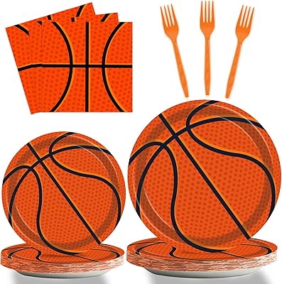 Basketball disposable tableware set of 96 pieces plates fork together for celebration.. DIAYTAR NIGERIA: Connecting every Nigerian with quality products at prices everyone can afford.