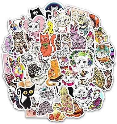 AKOD 50PCS Waterproof vinyl stickers for laptop, water bottle, mobile, skateboarding, luggage. (cat).. Find more for less — only on DIAYTAR Nigeria.