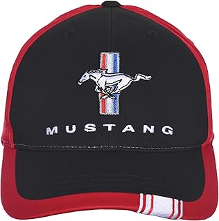Black and red rally striped hat with Ford Mustang Flag for Men, Black and Red, one size.. You choose it, we deliver it — DIAYTAR Nigeria makes shopping easy.