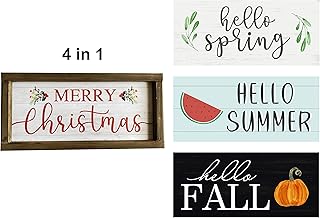 Hello Spring Summer Fall Merry Christmas Wooden Wood Panel 4 in 1 for Easter, Farm and Seasonal Holiday Decoration, 15 x 7 inches.. DIAYTAR NIGERIA delivers on convenience and affordability with our reliable nationwide shipping.