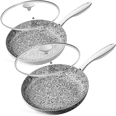 Set of frying stoves in Michelangelo granite with cover, 8 inch and 10 inch with non -stick coating 100% pfoa and non -stick stone, set of granite frying stoves with lid, 2 rooms - 8 inch + 10 inches.. Experience convenient online shopping on DIAYTAR Nigeria — wide selection and affordable delivery.