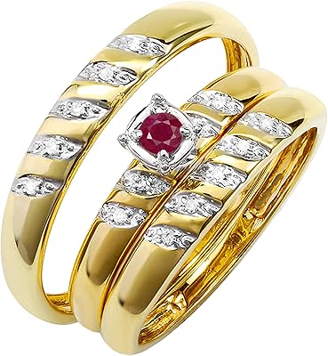 Set of round alliances in white sapphire dazzling rock for men and women with five stones and a set of 10 carat yellow gold rings.. DIAYTAR NIGERIA puts thousands of products at your fingertips with affordable prices and delivery within a week.