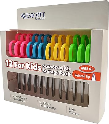 Pointed safety scissors for children Westcott for left and right hands, 5 inches, matching, 12 pieces (13141).. Shop from anywhere in Nigeria with DIAYTAR's extensive selection and budget-friendly shipping options.