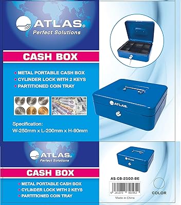 A medium-sized Atlas Pigure with tray and lock, durable portable piggy bank, safe for jewelry, tickets and receipts of coins (25 x 20 x 9 cm) blue.. DIAYTAR NIGERIA revolutionizes online shopping with competitive prices and reliable 5-8 day delivery.