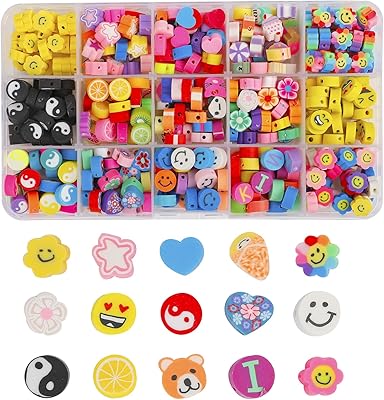 300 pieces grabmant Smiley Flower Polymer Pearls handcrafted, 15 styles of letters, animals, fruits, spacers, flat and soft pearls for the manufacture of jewelry, bracelets, necklaces, hair clips (clay spacer).. Shop across categories at DIAYTAR NIGERIA with the confidence of prompt and budget-friendly delivery.