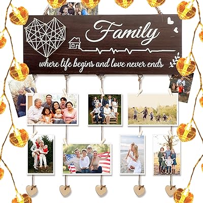 Wooden wall photo display panel Enkerage with 20 LED lights with photo clips, can be placed in the living room, bedroom, terrace, restaurant, party.. DIAYTAR NIGERIA makes quality accessible with our diverse product range and dependable delivery service.