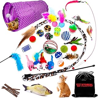 Storeal Set of 33 cat toys, kitten toy assortments, 2 -way interior cat tunnel, cat grass fish, 2 interactive baguettes with 4 feathers, soft and much more mouse, sprinkle toys for cat puppy.. DIAYTAR NIGERIA makes online shopping accessible with our budget-friendly prices and reliable shipping.