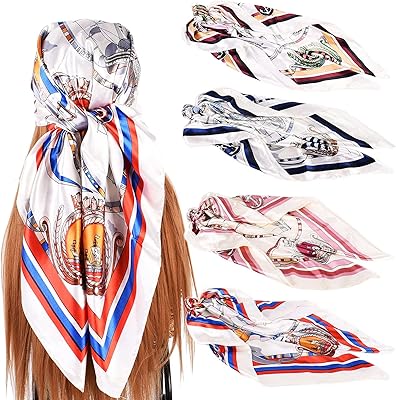 Silk bandana for women, hair scarf, 35 -inch square scarf, hairdressing decoration with elegant color geometric color for girls (4 pieces), 12.. DIAYTAR NIGERIA: Where every purchase is affordable and delivery is always within a week.
