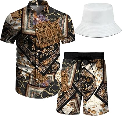 Robovig set of 2 -piece beach clothes for men with bob hat, matching shirts and shorts for the Hawaiian festival party.. Discover endless possibilities with DIAYTAR NIGERIA's vast e-commerce selection and budget-friendly delivery.