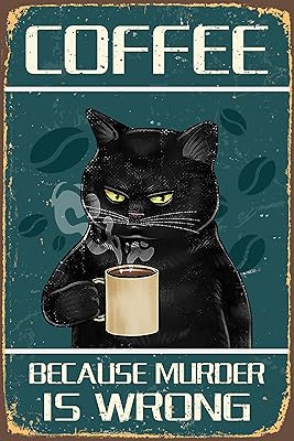 Wall banner with funny black cat pattern of cute coffee for bedroom decoration, living room and bathroom, fun gift, 8 x 12 inches.. DIAYTAR NIGERIA delivers more than products - we deliver affordable solutions within the week.