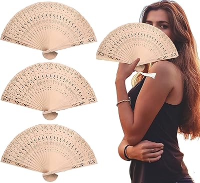 Folding Wood Folding Folding and Moon 3 -piece, folding Chinese sandalwood range with pompom for women, wedding gifts, prenatal party.. DIAYTAR NIGERIA: Your partner in affordable online retail with reliable shipping across Nigeria.