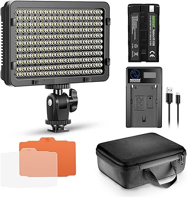 New LED Video Lighting Kit: Variable intensity 176 LED panel, with lithium-ion 2600 mAh battery, USB battery charger and transport bag for photography of products and portraits.. Shop from anywhere in Nigeria with DIAYTAR's extensive selection and budget-friendly shipping options.