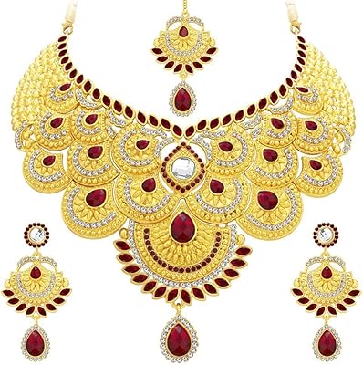 An elegant necklace from sukhi wedding jewelry adornments, gold plated and dotted with Austrian diamonds (3105nads1700), one -sided yellow brass.. DIAYTAR NIGERIA: Bridging the gap between consumers and quality products with affordable nationwide shipping.
