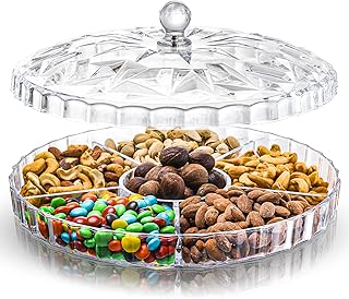 Zofox Service tray for snacks, 12 -inch aperitif tray with lid, round organizer for plastic food for dried fruits, nuts, candy, sweet cookies and fruit (transparent).. DIAYTAR NIGERIA brings affordable shopping to your fingertips with reliable delivery in less than 8 days.