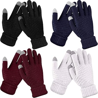 Alykdon 4 pairs of winter gloves with touch screen for women, hot gloves knitted dubbed with fleece with elastic cuffs, one size.. DIAYTAR NIGERIA makes every shopping desire a reality with affordable prices and delivery in 5-8 days.