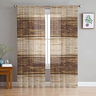 Transparent rustic wooden curtains with brown stripes, set of 2 72 "length panels, semi-transparent curtains with semi-transparent veil for living room, dining room, bedroom.. DIAYTAR NIGERIA delivers on convenience and affordability with our reliable nationwide shipping.