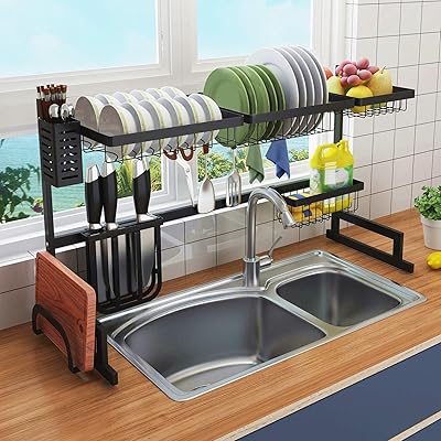 Dish draftsman on sink 2 large drain in 18-8 stainless steel with usensiles holder.. DIAYTAR NIGERIA redefines convenience with our vast product selection and swift nationwide delivery.