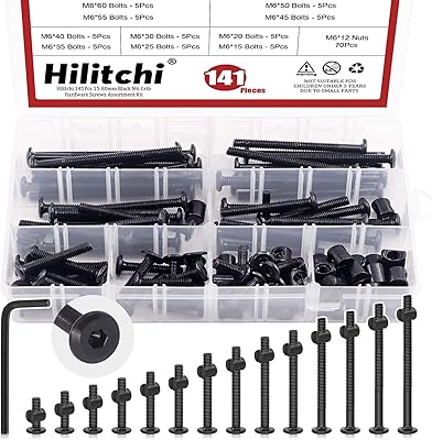 High Lychee M6 black hexagonal screw game, matching cylindrical nuts for cradles, furniture, cradles and chairs (matching kit - 140 pieces).. Discover the convenience of DIAYTAR NIGERIA's vast e-commerce platform with delivery in just 5-8 days.