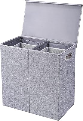 Luxury double laundry basket with cover and removable liners.. DIAYTAR NIGERIA: Your partner in affordable online retail with reliable delivery across the nation.