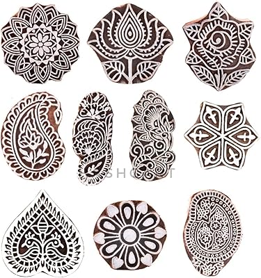 Hashcart print stamps in multi-design wood blocks, hand carved for woven craft, wood, batch of 10.. DIAYTAR NIGERIA: Where value shopping meets reliable 5-8 day delivery across the nation.