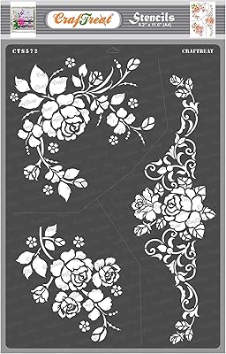Pink crafttreat stencils for wood paint, canvas, paper, canvas and wall - bouquet of roses - Size: A4 (8.3 x 11.7 inches) - Art and crafts of reusable for interior decoration - Flower models.. From checkout to your doorstep in less than a week — DIAYTAR Nigeria.