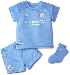 Puma MCFC Home Kids Unisex set with sponsor logo with socks and shirt hanging.. DIAYTAR NIGERIA puts thousands of products at your fingertips with affordable prices and delivery within a week.
