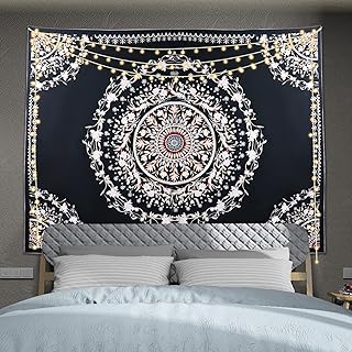 Yyjop Mandala Black And White Sun and Moon Decorative Wall Tapestry Colorful Art Floral Crown Design For Decoration Of Home Bedroom, 150 x 200 cm (White Flowers).. DIAYTAR NIGERIA: Where every shopping need is fulfilled with affordable prices and nationwide shipping.
