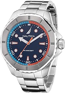 Nautica Koh my Bay watch for men napkms302 with recycled stainless steel bracelet (85%) silver/blue/sst, silver/blue/sST.. Shopping made simple with DIAYTAR NIGERIA's vast selection and budget-friendly nationwide delivery.