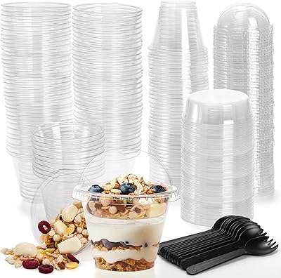 Pumtus batch of 100 perfect transparent plastic cups with insert and dome -shaped lids, perfect mini containers for yogurts and fruit of 9 Oz, crunchy cups to take away, disposable festive dessert cups with vegetable forks, dips.. DIAYTAR NIGERIA brings the marketplace to your home with budget-friendly prices and nationwide delivery.