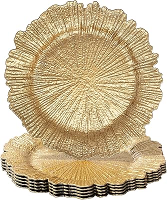 Moonim 13 inch golden round plates, set of 6, coral plastic plates for dinner plates, weddings and elegant decoration.. Shop with purpose at DIAYTAR NIGERIA and receive products at unbeatable prices within the week.