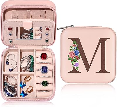 Small travel jewelry box, jewelry organizer, jewelry box, essential travel accessories for women, appreciation gifts for teachers (letter M).. DIAYTAR Nigeria: Where affordability meets fast and reliable e-commerce service.