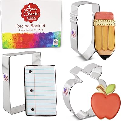 Set of cookie cutters for the start of the school year with recipe booklet - 3 -piece - apple and paper pencil - Ann Clark - Made in the United States in steel.. Shop with ease at DIAYTAR NIGERIA, Nigeria's premier e-commerce platform offering budget-friendly shipping.