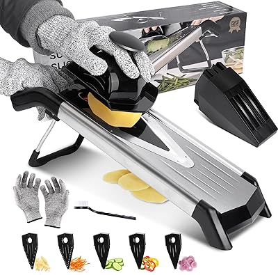 Mandolin Mast Home mandolin slicer, adjustable mandolin slicer, julienne slicer of stainless steel kitchen vegetables with cleaning brush and cut -resistant gloves.. Why pay more? DIAYTAR Nigeria gives you the best for less.