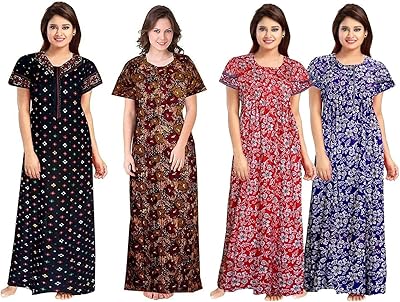 Night shirt printed in cotton for women, batch of 4 - single size.. Shop quality and variety at unbeatable prices on DIAYTAR Nigeria — delivery in under 8 days.
