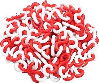 Red and white plastic safety chain of 10 m, ideal for use in shopping centers, airports, dangerous areas, parking lots and 8 mm traffic joints (1 room).. DIAYTAR NIGERIA: Making online shopping accessible with affordable prices and nationwide delivery service.