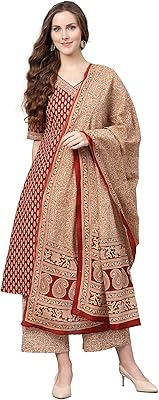 Indo era set Kurta and shawl in pure cotton printed for women with scarf (ie17ks0mr1276), brown.. DIAYTAR NIGERIA: Where shopping is easy, prices are low, and delivery is just days away.