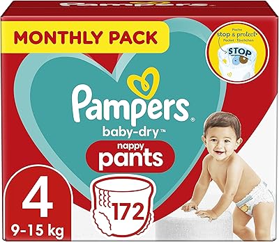 Pampers diapers, size 4 (9-15 lb/20-33 lb), baby dry, 172 layers, monthly supply package, with stop & protect pocket to help prevent leaks on the back.. Discover thousands of products on DIAYTAR Nigeria with delivery between 5 to 8 days across the country.