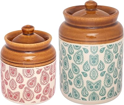 Set of 2 ceramic pots EEK do Dhai Paisley, Multicolore.. DIAYTAR Nigeria: Where affordability meets speed and quality.